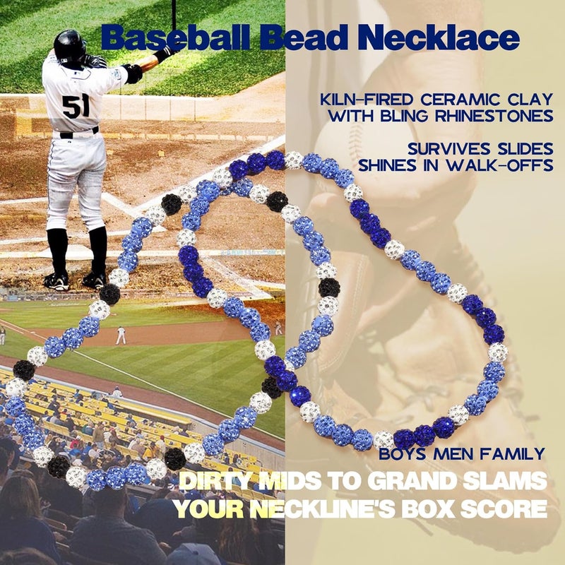 Krfy Baseball Necklaces for Boys, Bling Rhinestone Beaded Necklaces for Women Men, Diamond Baseball Drip Necklace Ice Bead Necklaces Inspired Sports Jewelry, 17.7 Inches, Age：Over 8 Years Old - Image 2